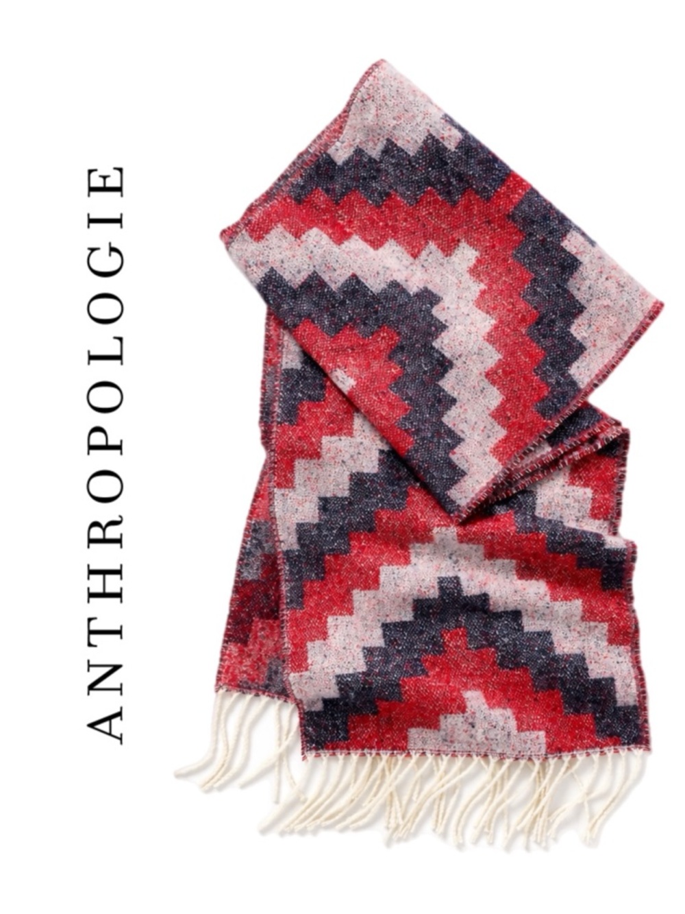 Anthropologie Graphic Brushed Fringe Scarf